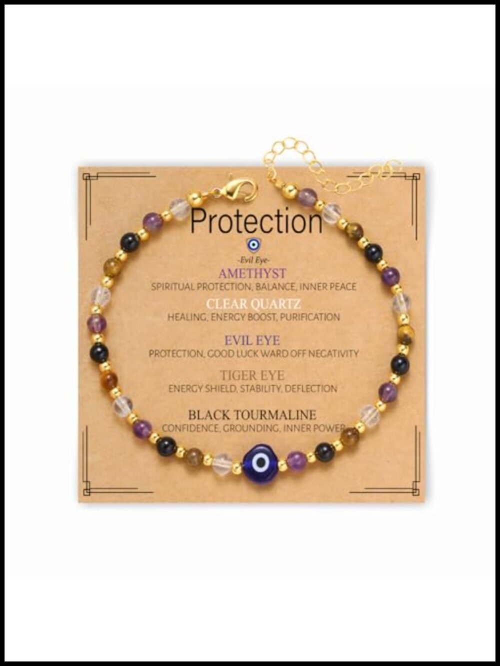 Natural Healing Crystal Bracelet Adjustable Evil Eye Protection Energy